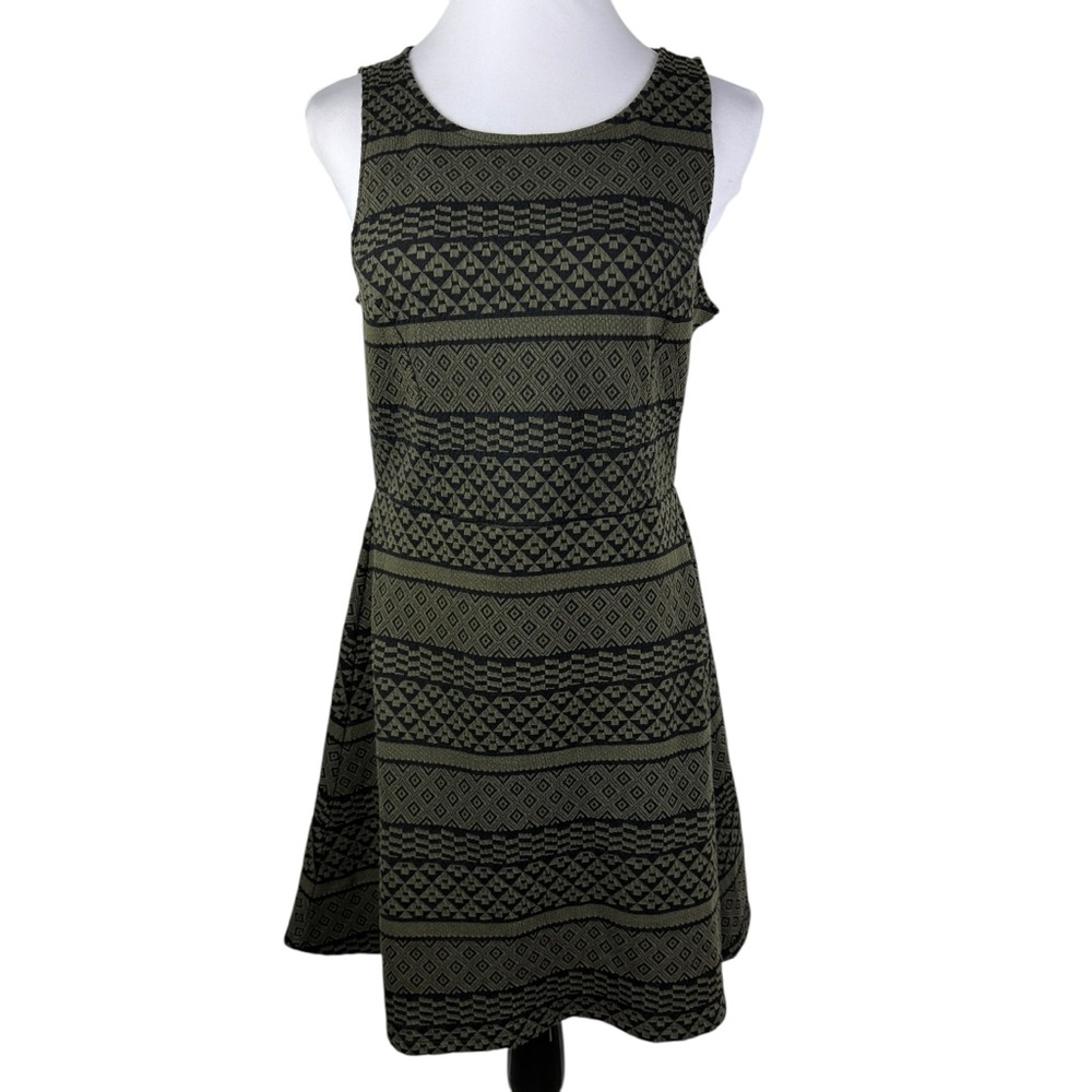 Apt. 9 Jacquard Sleeveless Skater Dress Women's Large Green Black